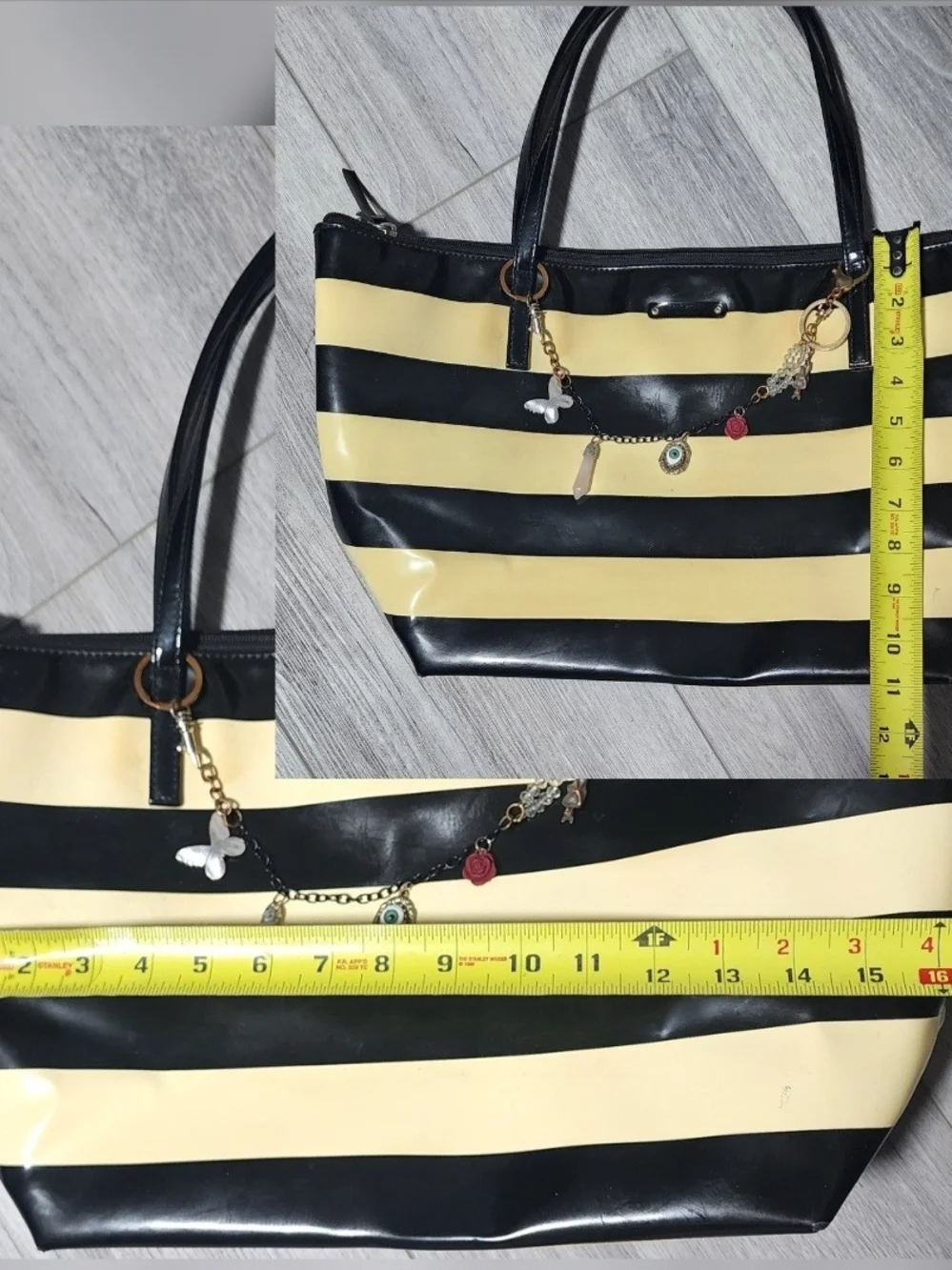 Kate Spade Large Black & Ivory Striped Tote Bag Purse Pool Bag
